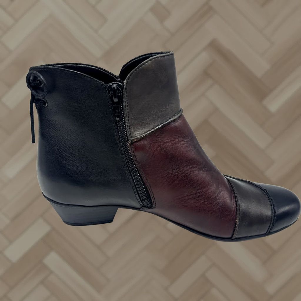 Vintage Remonte Womens Bootie Ankle Boot Heels Casual Red Black Brown 40 8.5 Zipper Size US 9 / IT 39 - 1 Thumbnail