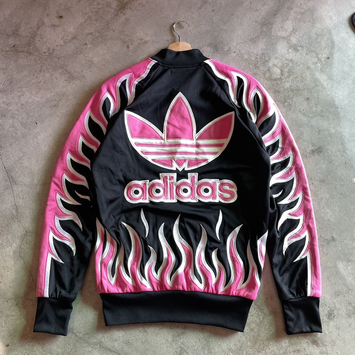 image of Adidas X Jeremy Scott Flame Tracktop in Black, Men's (Size Small)