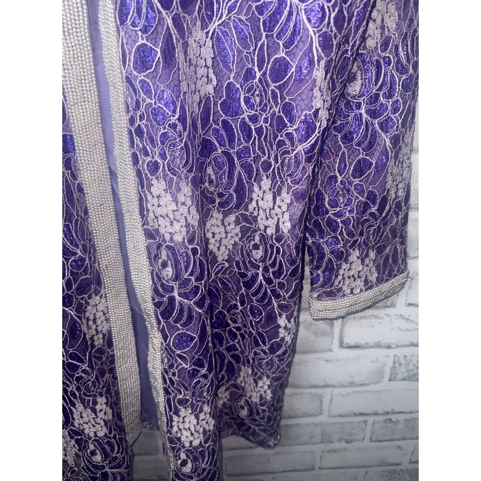 Vintage Diane Freis Purple Beaded Open Long Rayon Jacket One Size Fits All VTG NEW Size M / US 6-8 / IT 42-44 - 5 Thumbnail