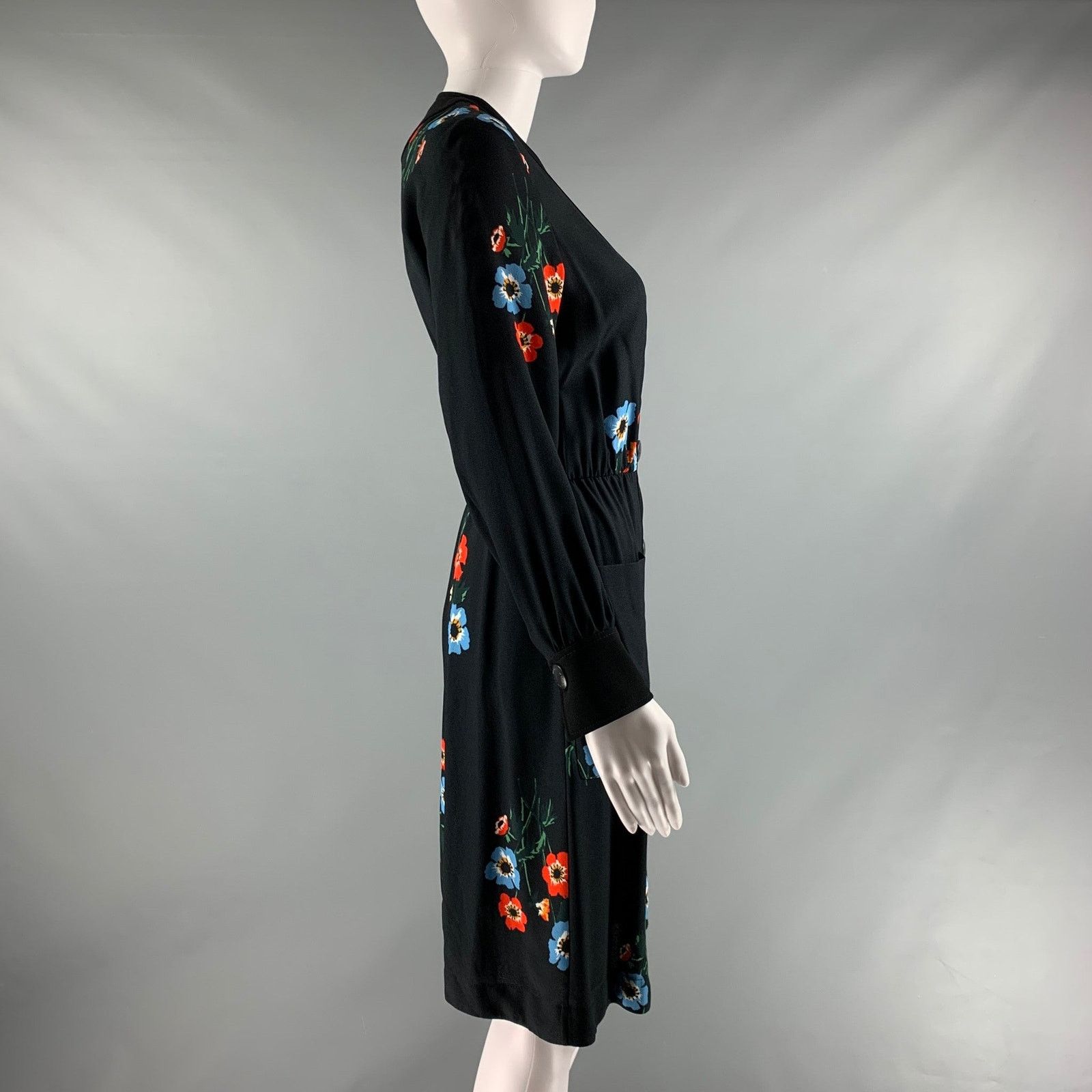 Sonia Rykiel SONIA RYKIEL Black Multi-Color Viscose Floral Snaps Dress Size S / US 4 / IT 40 - 3 Thumbnail