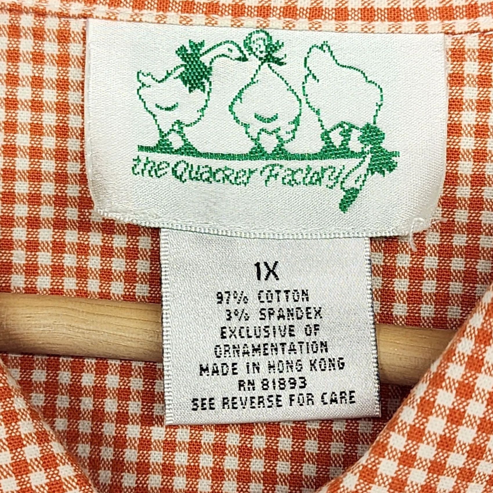 Quacker Factory VINTAGE The Quacker Factory Top Womens 1X Orange Check Floral Embroidered Country Cottage Long Sleeve Button Up Womens Size XL / US 12-14 / IT 48-50 - 3 Thumbnail