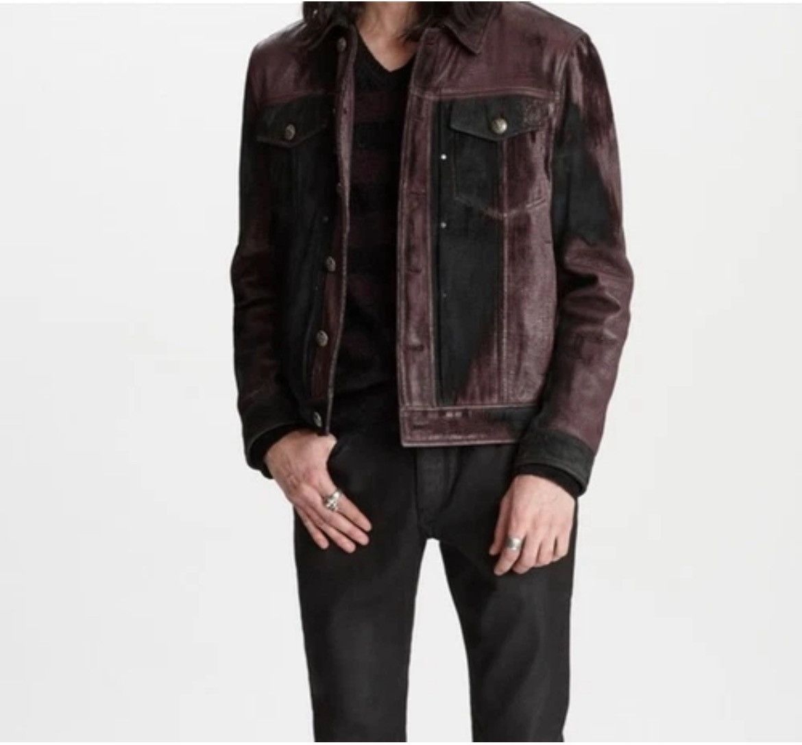John Varvatos Leather trucker jacket EU 58x USA 48x Size US XXL / EU 58 / 5 - 2 Thumbnail