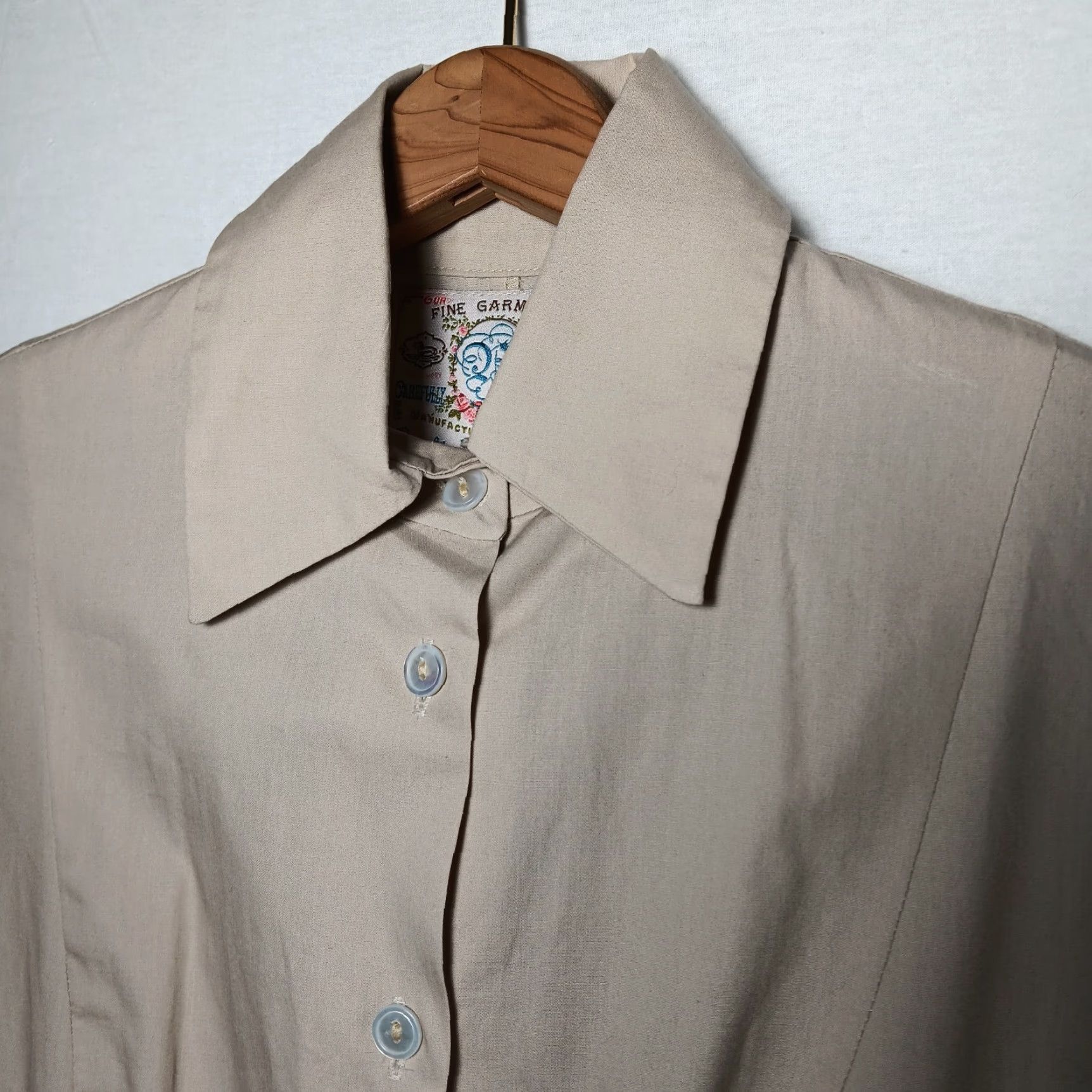 Bell Fine Garments by Bell Shirt Dress Casual Beige 0 Long Sleeve Button Belt Academic Minimalist Womens Dress Size XS / US 0-2 / IT 36-38 - 7 Thumbnail