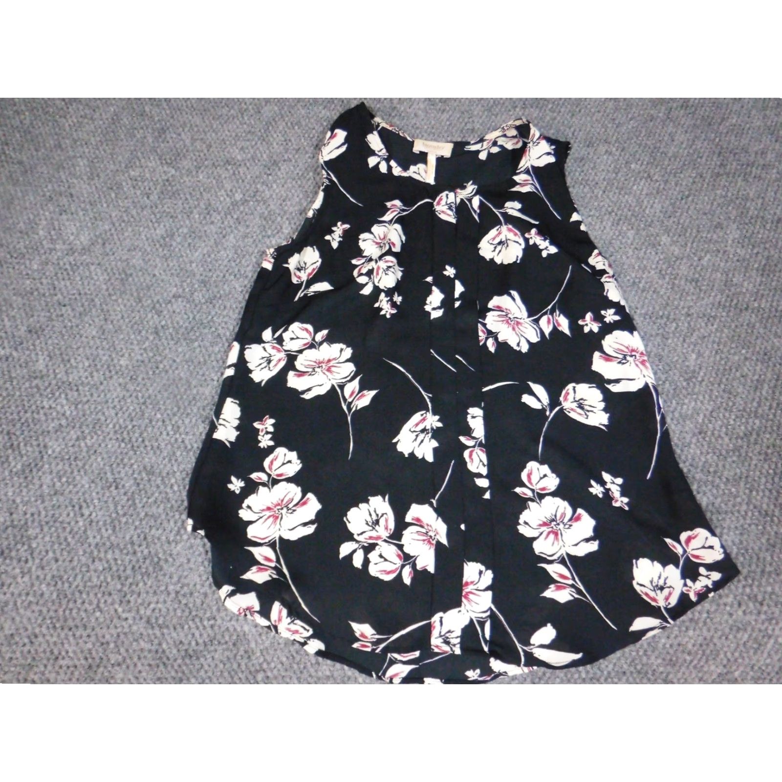 Laundry by Shelli Segal Laundry By Shelli Segal Blouse Button-Up Womens M Black Floral Sleeveless Crew Neck Pullover Casual Classic Ruffle Polyester Silk Breathable Regular Size M / US 6-8 / IT 42-44 - 5 Thumbnail