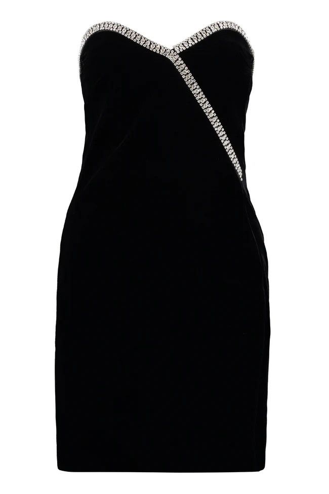 Saint Laurent Paris o1b1hav111224 Strapless Dress Velvet With Rhinestones Black Size M / US 6-8 / IT 42-44 - 2 Thumbnail