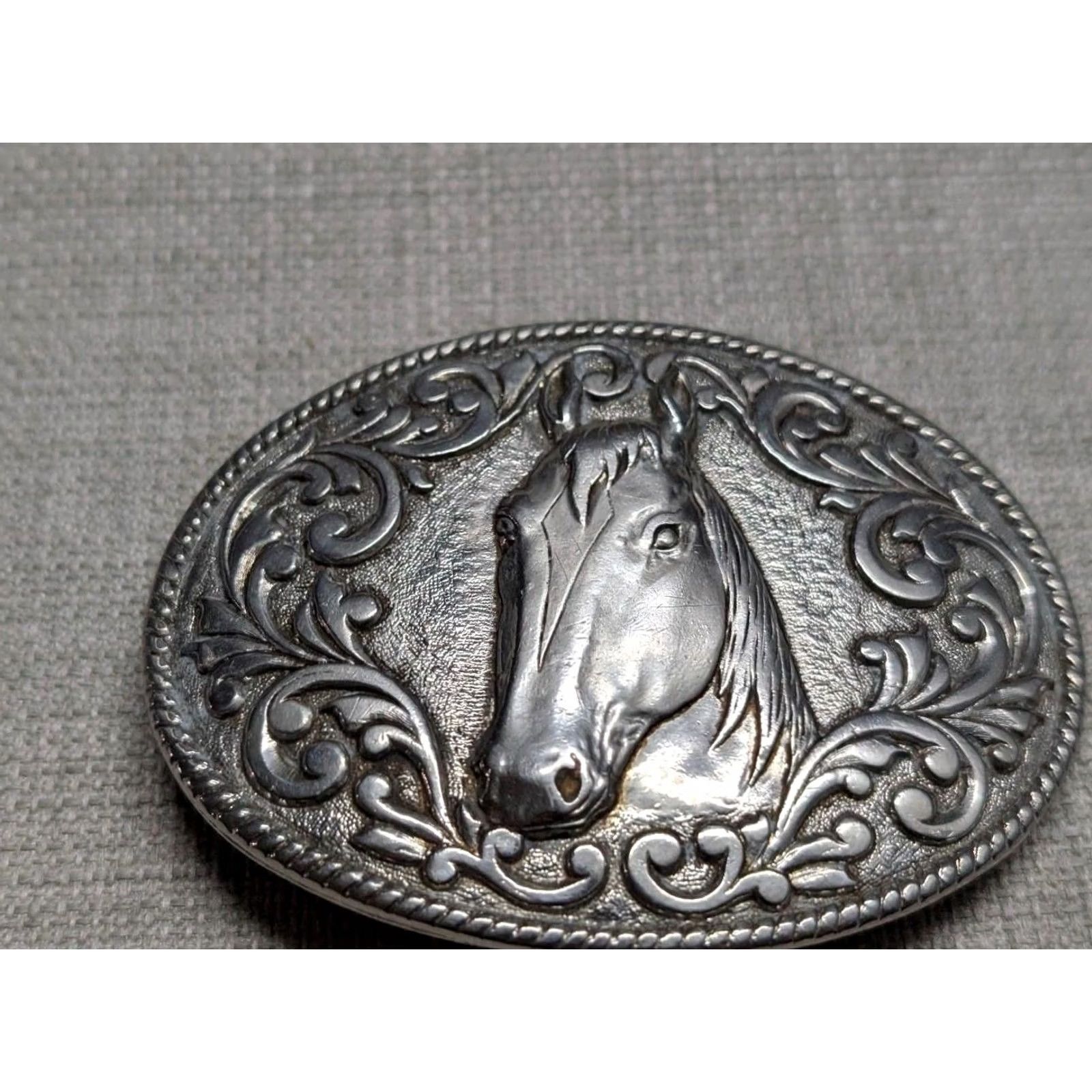Vintage VINTAGE Chambers USA made HORSE belt buckle BRASS 24 KT GOLD PLATE Western Southwest Cowboy Men Buckle 2.75 x 3.5" Adjustable 1.5 in Size ONE SIZE - 3 Thumbnail