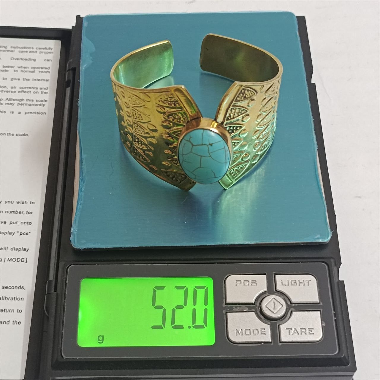Handmade Handcrafted brass bracelet with turquoise stone Size ONE SIZE - 6 Thumbnail