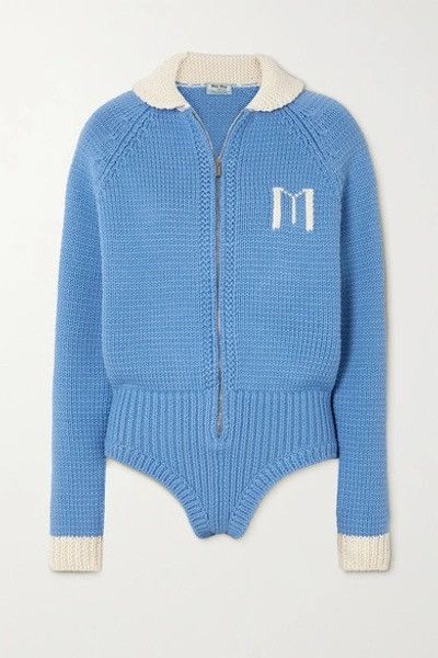 Miu Miu Miu Miu FW20 Runway Embroidered Intarsia Blue Wool Bodysuit Size S / US 4 / IT 40 - 10 Thumbnail