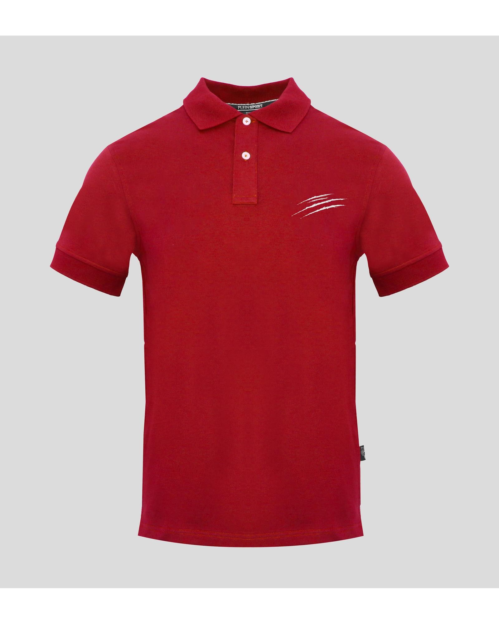 image of Philipp Plein Solid Cotton Logo Polo Shirt in Red, Men's (Size 2XL)