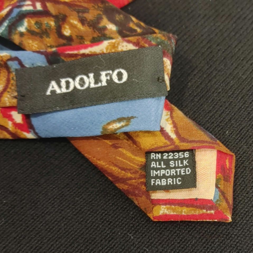 Other Adolfo Men's OS Silk Abstract Gold/Red/Blue Floral Tie Size ONE SIZE - 2 Thumbnail