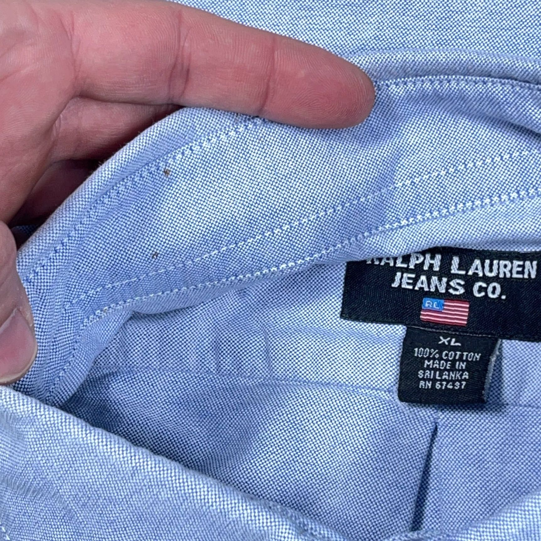 Ralph Lauren VINTAGE Ralph Lauren Shirt Men XL Blue Button Up Oxford Cloth Dress USA Flag Pocket VTG Size 46R - 5 Thumbnail