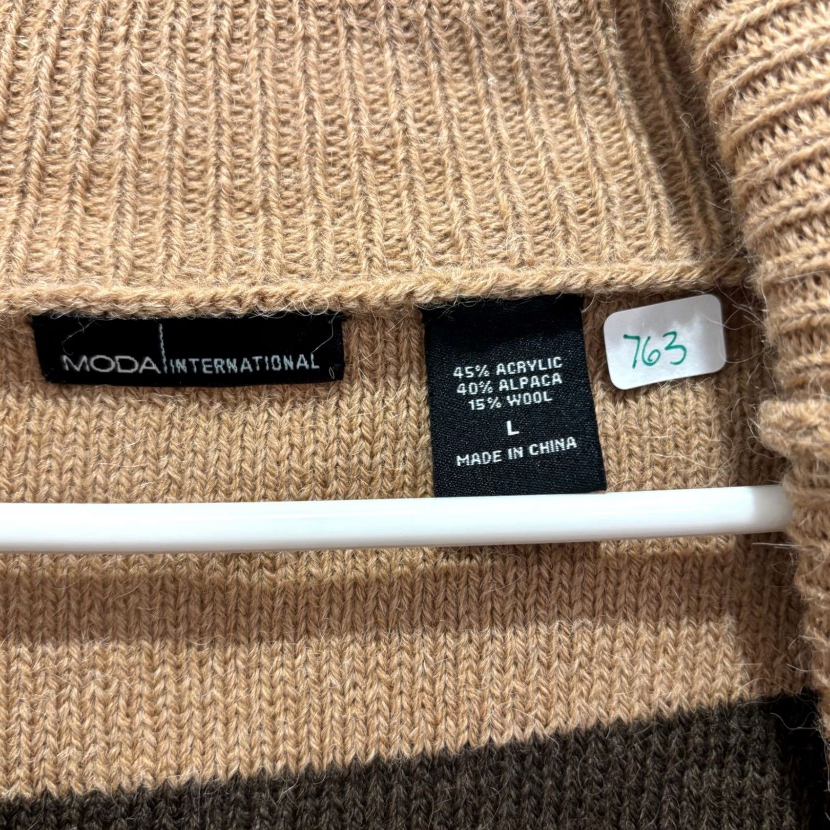 Vintage Moda International Alpaca Wool Striped Turtleneck Sweater Brown Orange Large Size L / US 10 / IT 46 - 2 Thumbnail