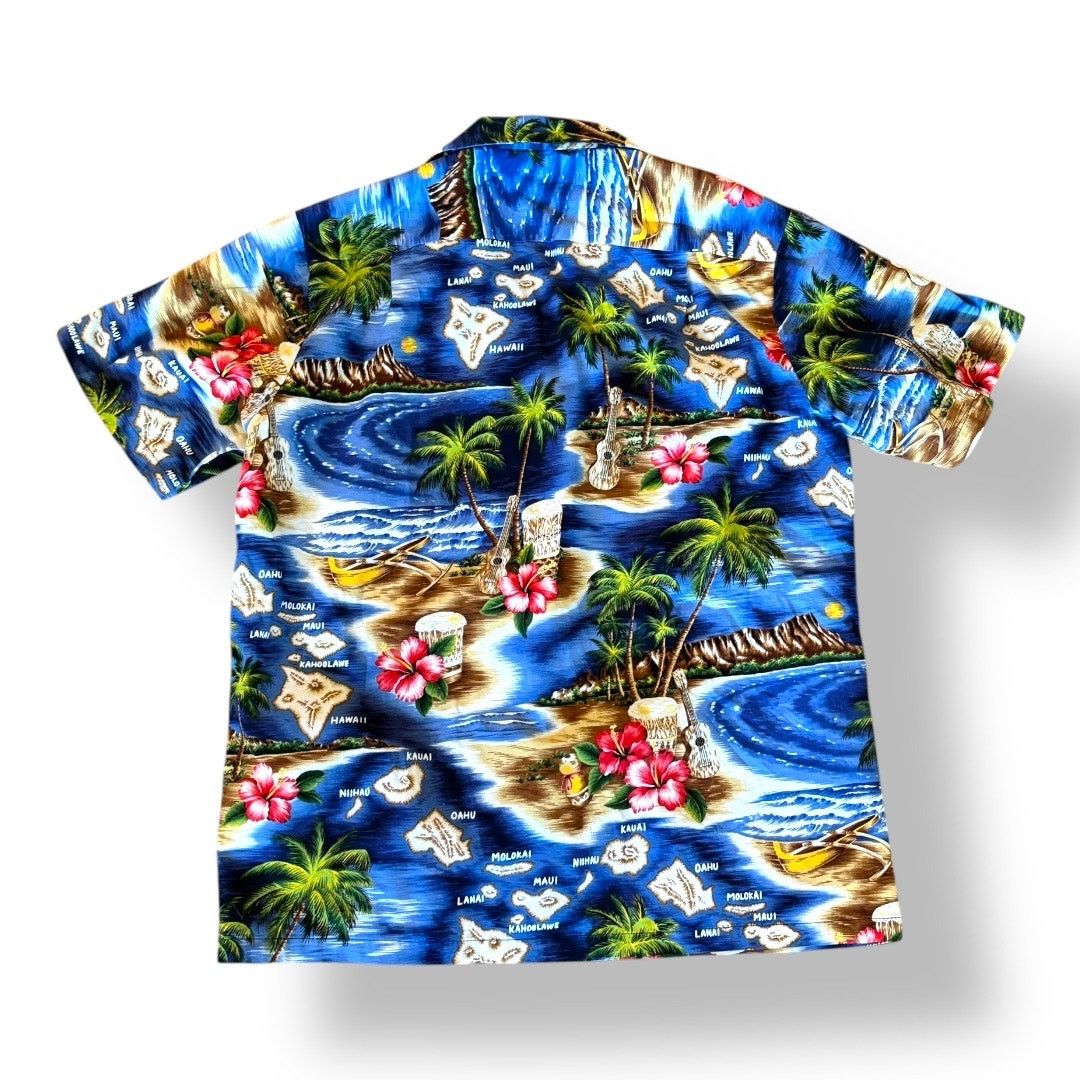 Vintage Vintage 90s RJC Hawaiian Shirt Island Map Print Blue Palm Size US L / EU 52-54 / 3 - 2 Thumbnail