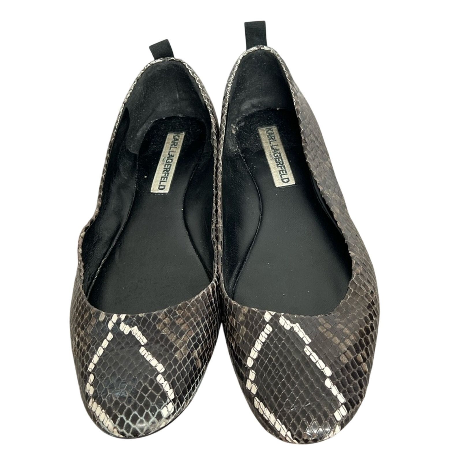 Karl Lagerfeld Karl Lagerfeld Vada Snakeskin Print Leather Ballet Flat 8.5 Size US 8.5 / IT 38.5 - 4 Thumbnail