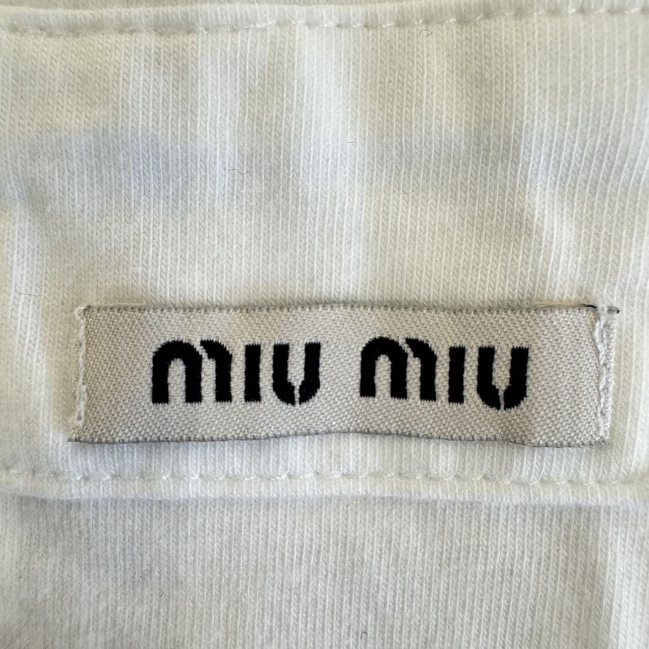 Miu Miu MiuMiu White Logo Printed Cotton Short Sleeve T-shirt K26WX Size M / US 6-8 / IT 42-44 - 6 Thumbnail