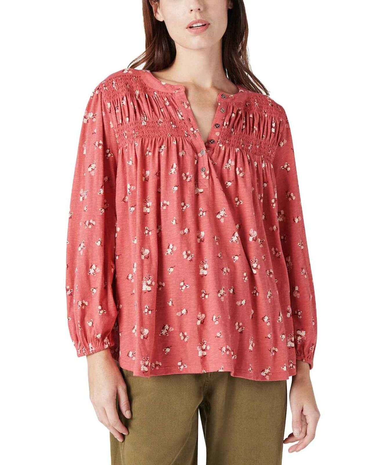 Lucky Brand Lucky Brand Women's Pink Floral Print Smocked Top - L - Pink Size L / US 10 / IT 46 - 1 Thumbnail