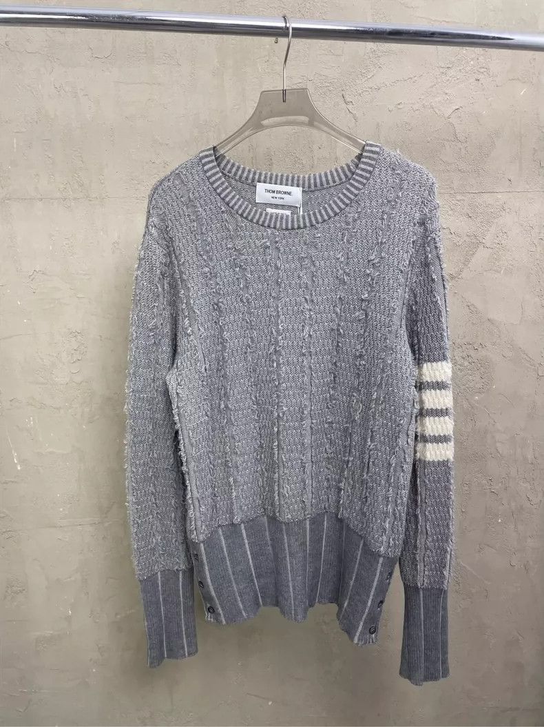 Thom Browne Thom Browne size1 Gray striped tasselled wool sweater Size US S / EU 44-46 / 1 - 1 Thumbnail