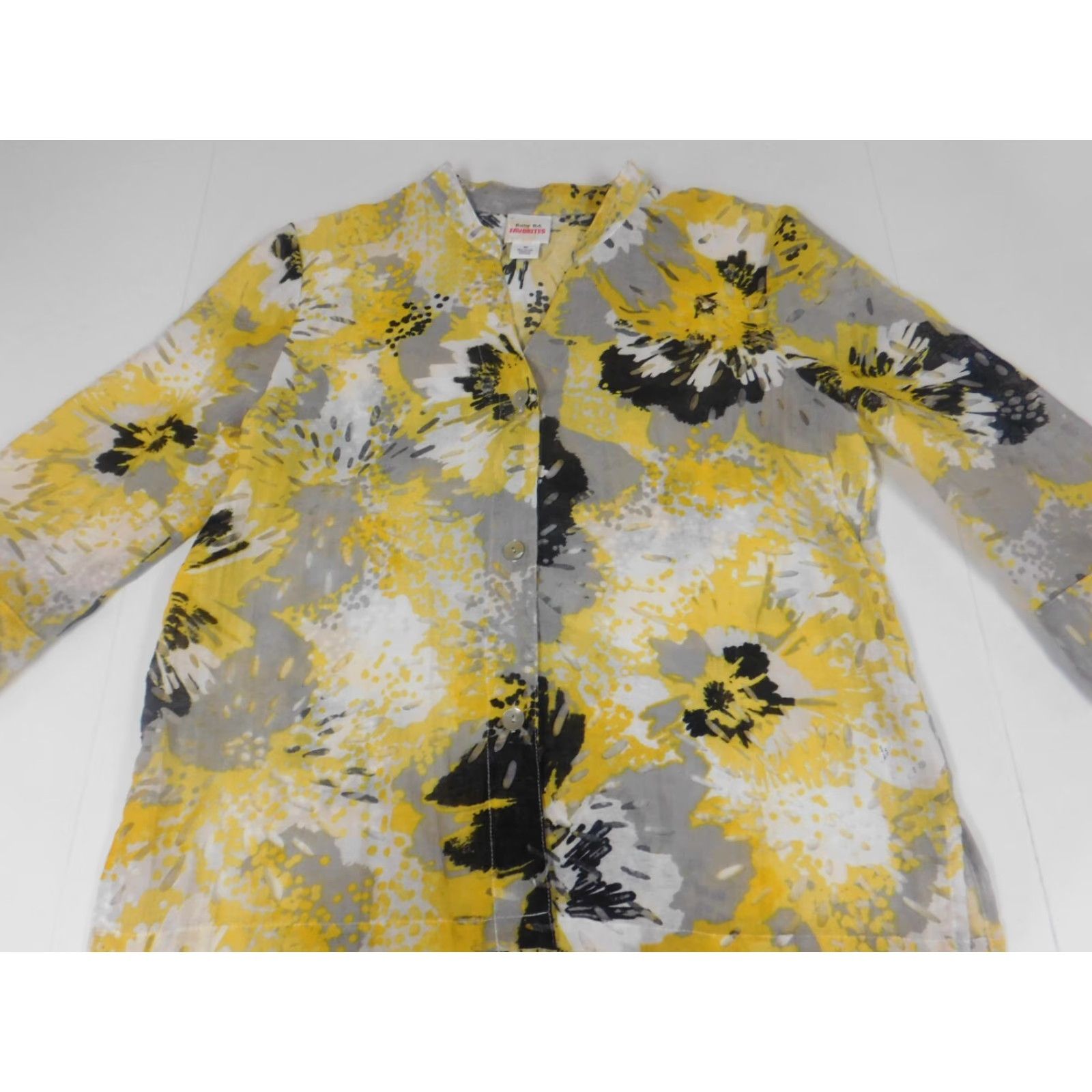 Vintage Ruby Rd Blouse Womens 10 Yellow Button Down Casual Crew Neck Long Sleeve Cotton Polyester Rayon Breathable Regular Classic Vintage: No (Women) Size L / US 10 / IT 46 - 2 Thumbnail