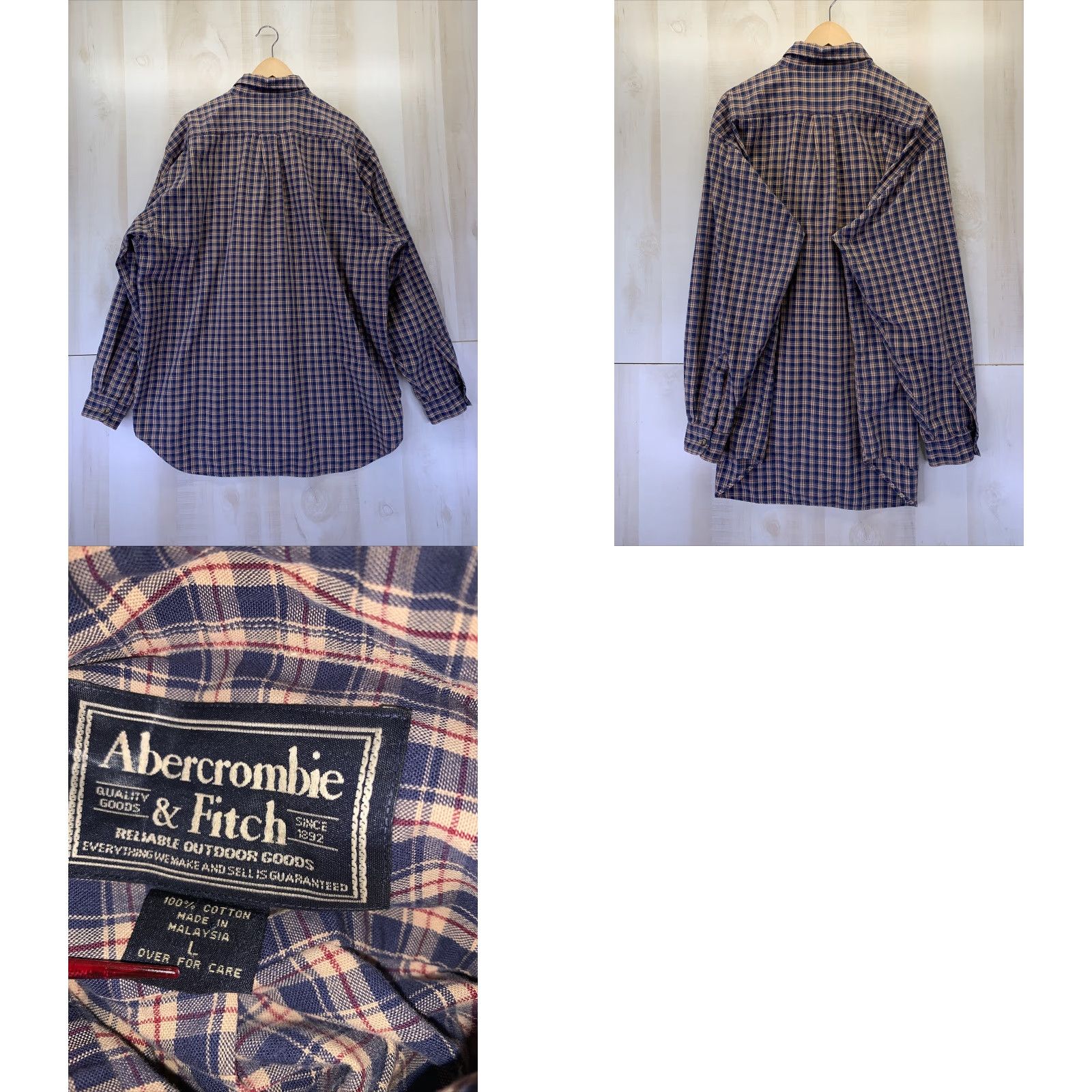 Abercrombie & Fitch VINTAGE Abercrombie & Fitch Mens Button-Down Shirt Plaid Blue Tan L -> (adjusted within rules?) Size US L / EU 52-54 / 3 - 8 Thumbnail