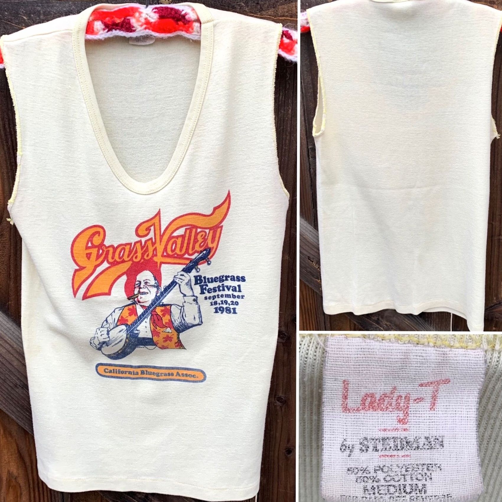Vintage VINTAGE Grass Valley Bluegrass Festival 1981 California Bluegrass Assoc. tshirt Shirt M See Pics 50/50 Cotton-Polyester Womens/Girls? Size M / US 6-8 / IT 42-44 - 2 Thumbnail