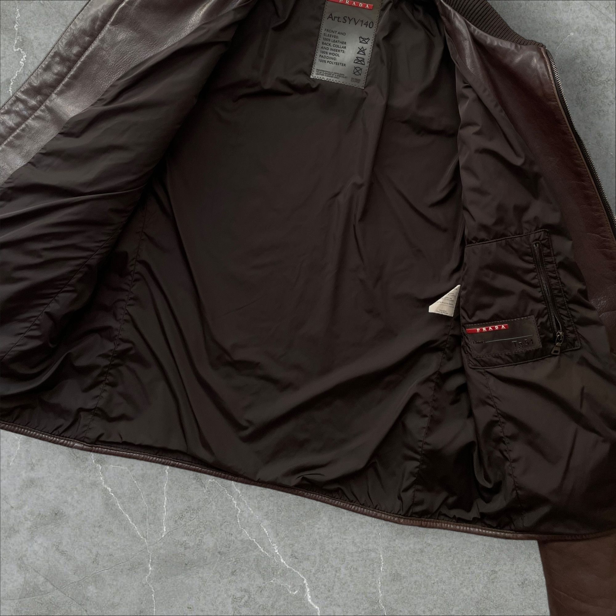 Prada Prada Leather Wool Chocolate Brown Bomber Jacket Size US L / EU 52-54 / 3 - 3 Thumbnail