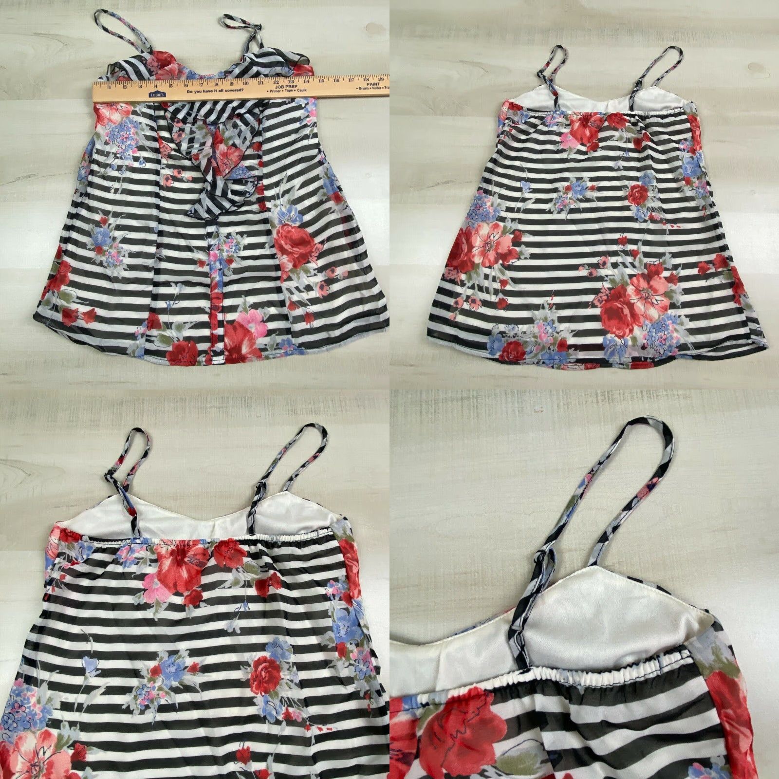 Vintage Xhilaration Womens Tank Top Small Black White Striped Floral Ruffle Straps New Tank Womens Small Black White Floral Ruffle Straps New Xhilaration Size S / US 4 / IT 40 - 8 Thumbnail