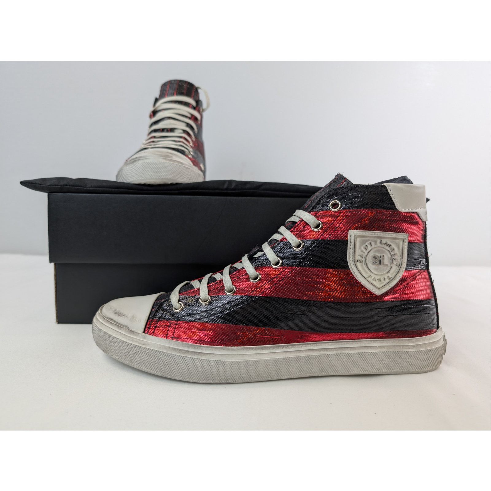 Saint Laurent Paris o1rshd1 Bedford Di Patch High-Top Sneakers in Red / Black Size US 7 / EU 40 - 17 Thumbnail