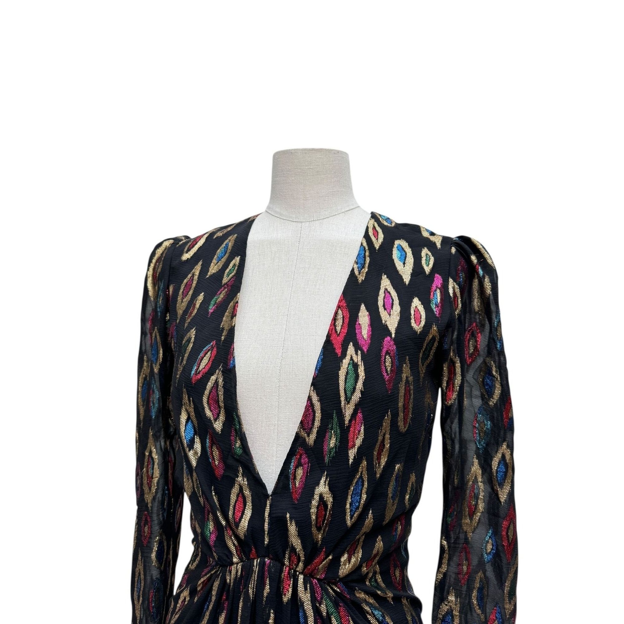 Saint Laurent Paris 2017 Peacock Pattern Silk Lurex Short Dress Size XS / US 0-2 / IT 36-38 - 4 Thumbnail