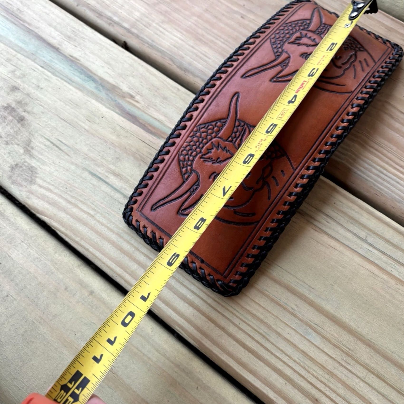 Vintage VINTAGE Handmade Leather Wallet Bifold Cowboy Western 9in 4in Brown Men Credit Card Size ONE SIZE - 6 Thumbnail
