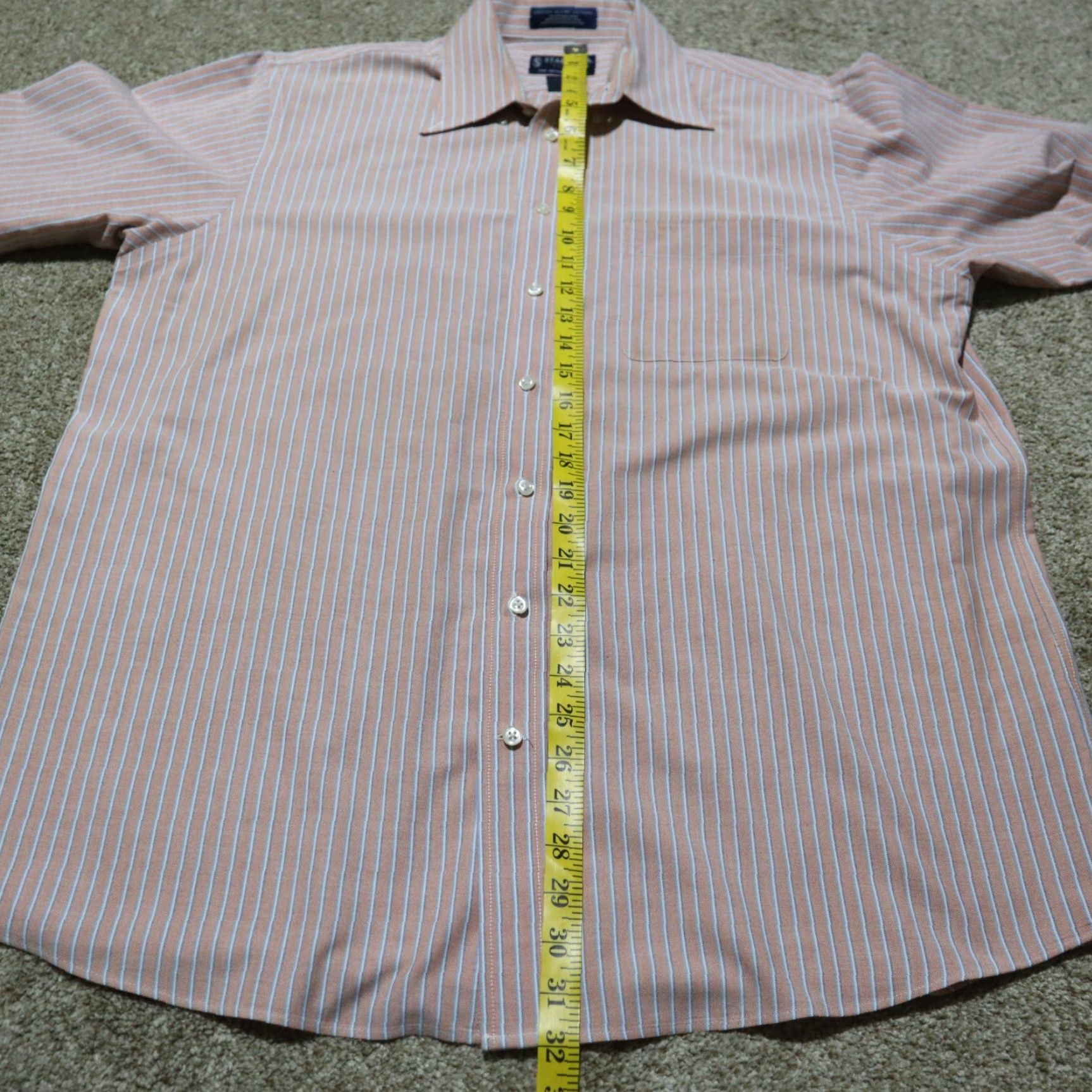 Stafford Stafford Shirt Button-Down Long Sleeve Mens Size 16.5 32/33 Orange White Striped Multicolor Size US L / EU 52-54 / 3 - 6 Thumbnail