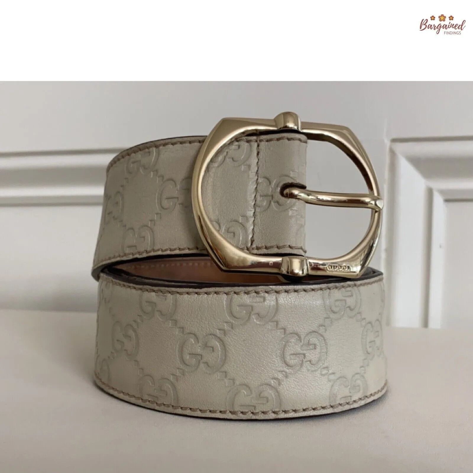 Gucci Gucci GG Embossed Signature Leather Gold Pin Buckle Belt Size 30 - 1 Thumbnail