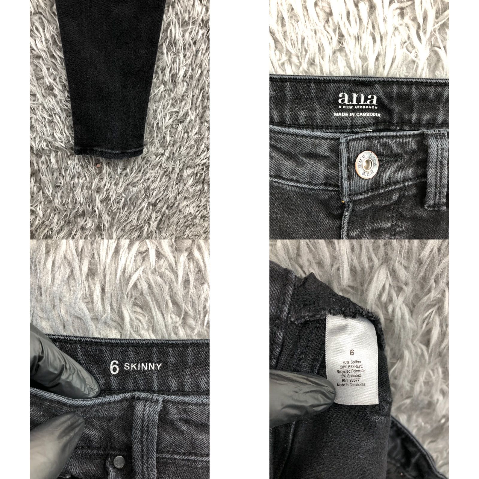 Vintage a.n.a Skinny Jeans Womens Size 6 Dark Black Denim 5-Pocket Regular Rise Mid Waist Jeans Size 28" / US 6 / IT 42 - 8 Thumbnail