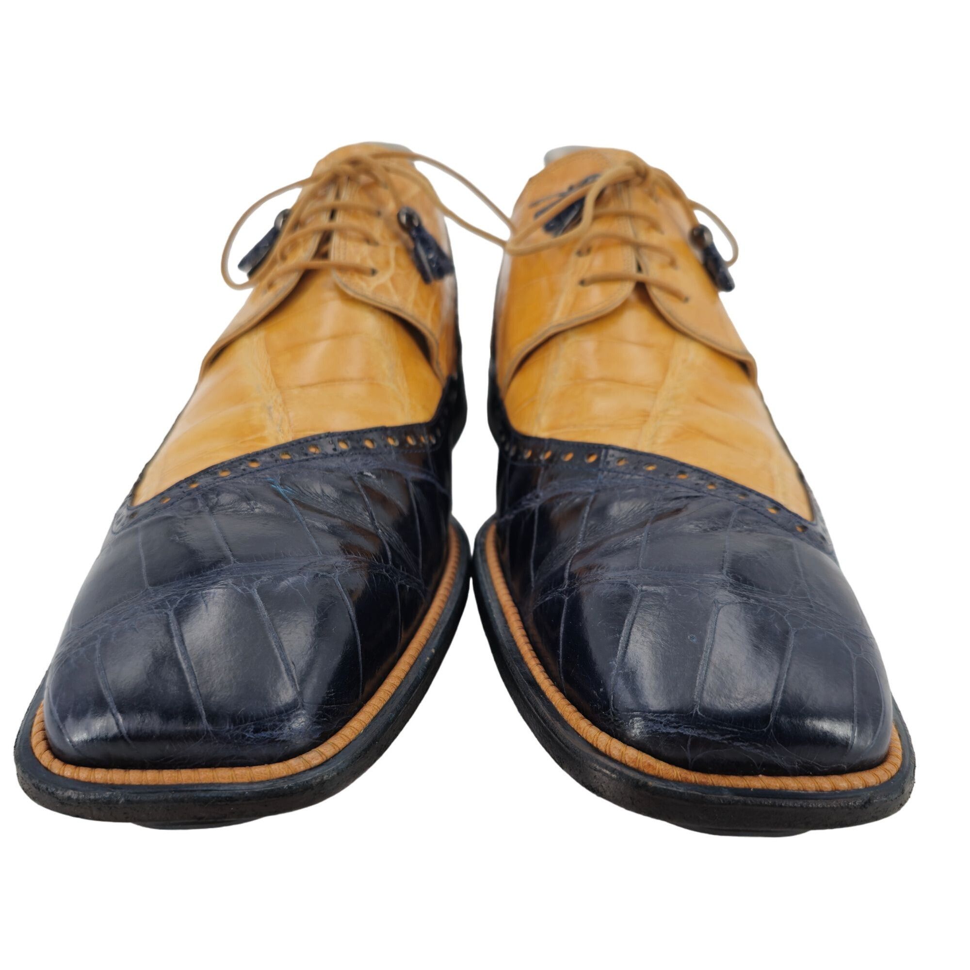 Mauri Mauri Vintage Alligator Exotic Mens 12M Honey Tan Navy Blue Size US 12 / EU 45 - 7 Thumbnail