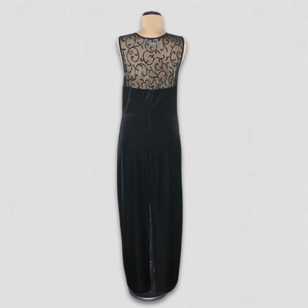 Vintage All That Jazz Maxi Dress Sheer Velvet Fabric Black W Large Size L / US 10 / IT 46 - 3 Thumbnail