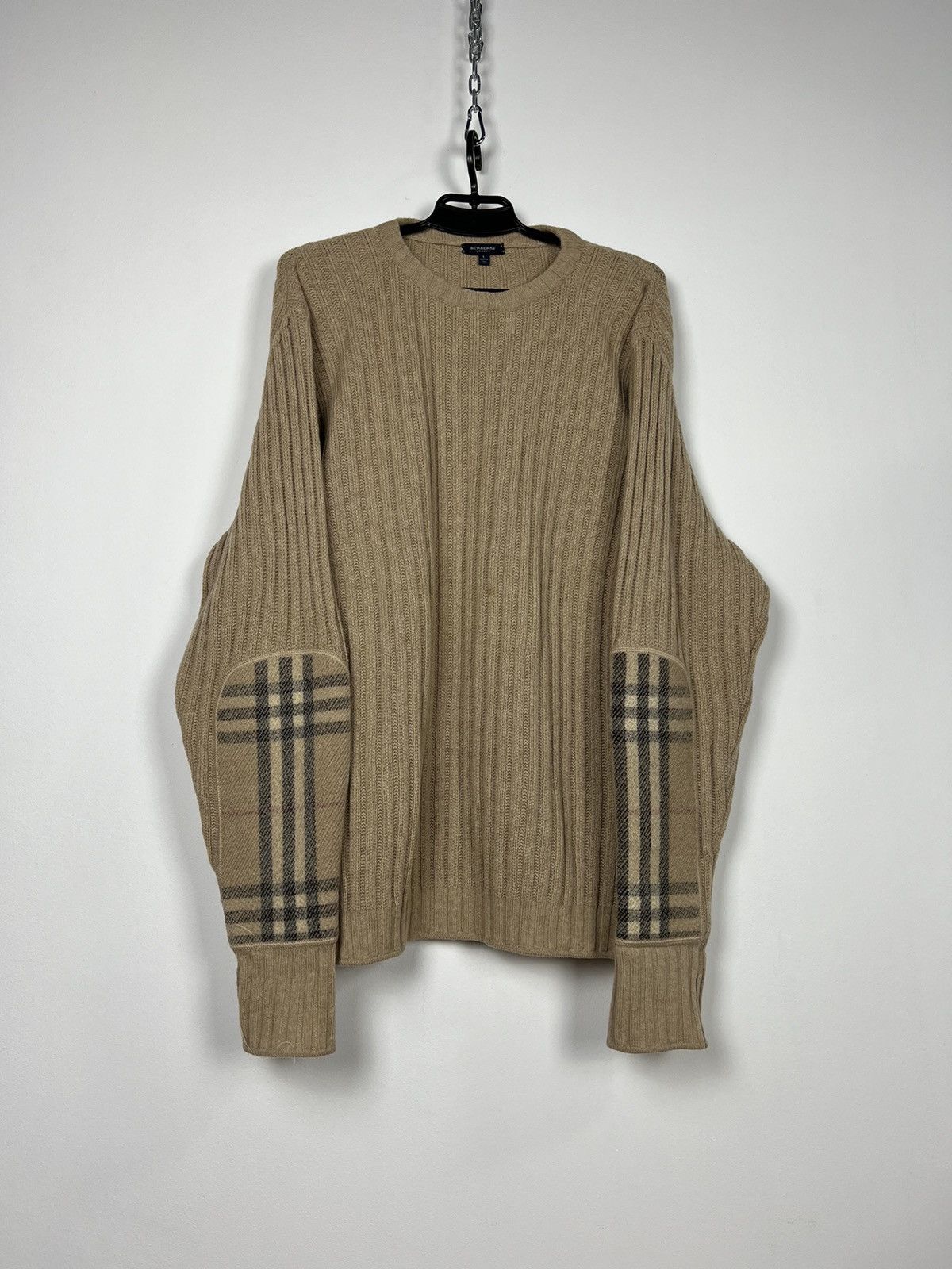 image of Burberry Vintage Wool Sweater Beige Nova Check Size L in Light Brown, Men's