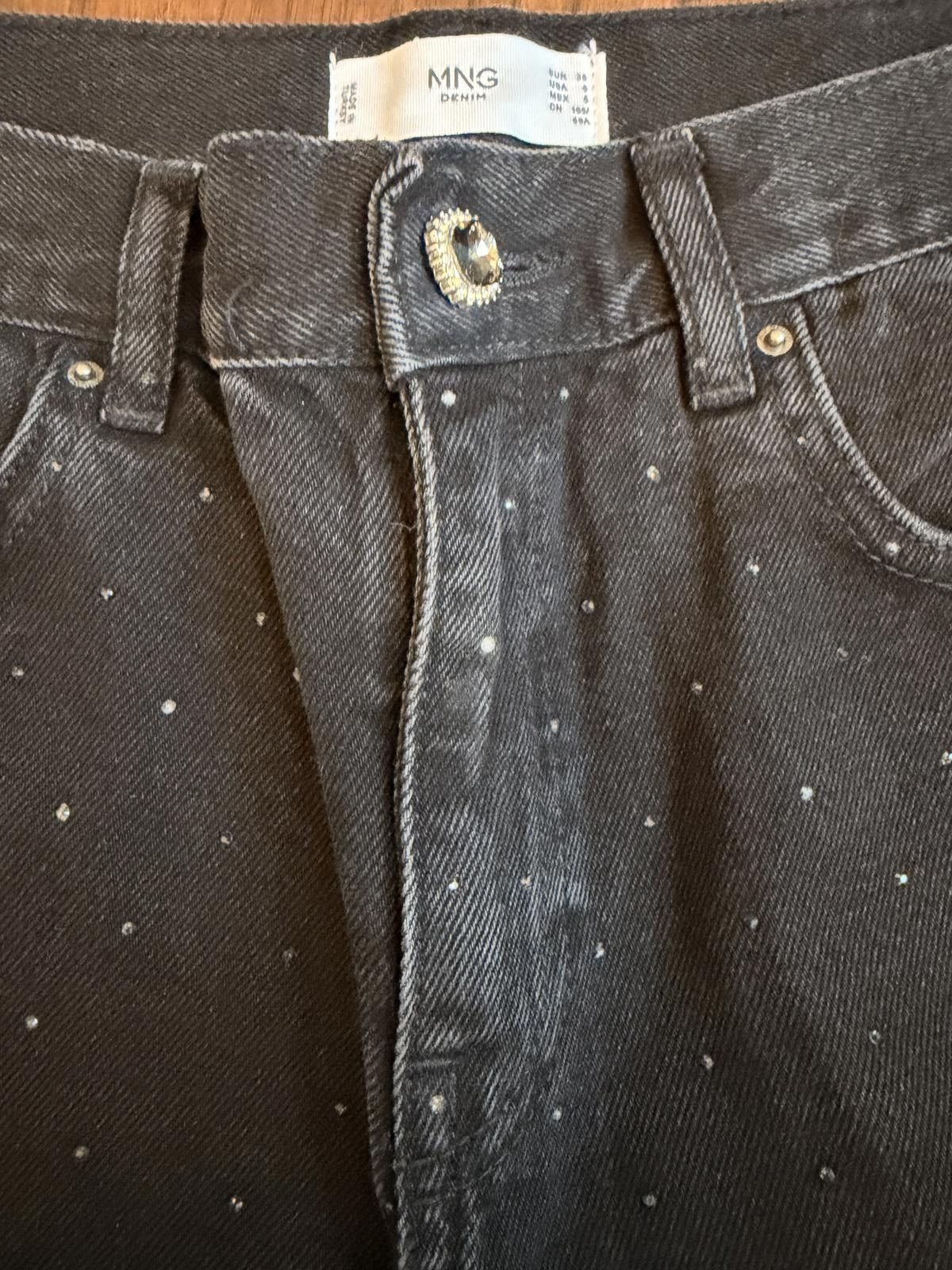 Mango Mango Wide Leg Black Denim Jeans with Rhinestones Size 28" / US 6 / IT 42 - 6 Thumbnail