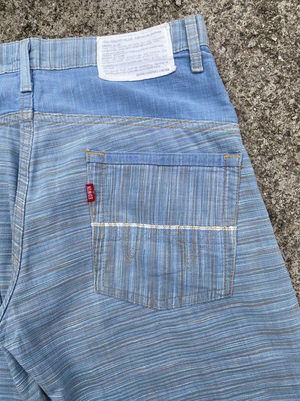 Edwin × Japanese Brand × Tornado Mart 1990s - Edwin Green Selvadge Woven Pinstripes Denim Size US 31 - 17 Thumbnail