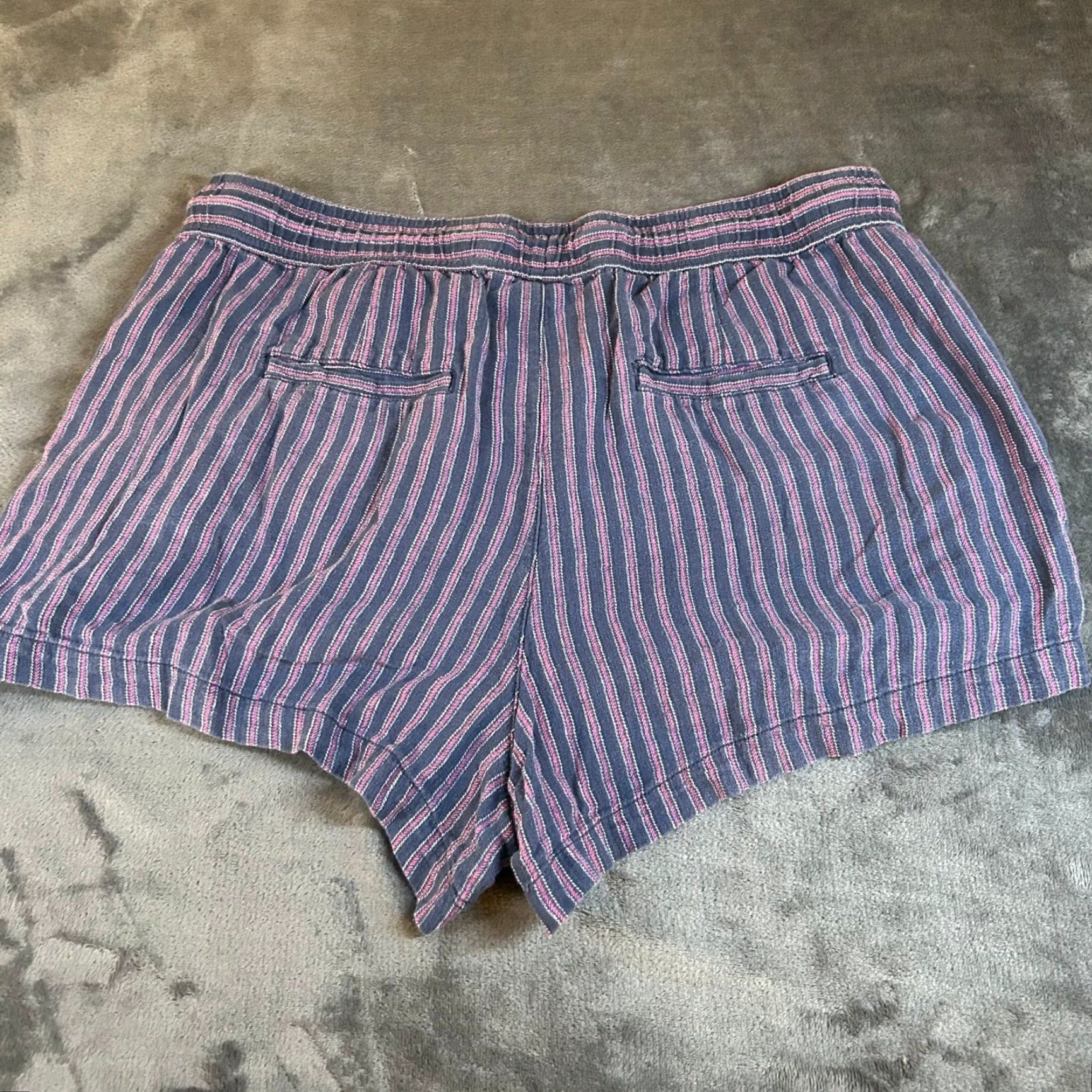 Gap GAP Striped Shorts Blue Purple Drawstring Linen Blend Casual Womens XL Size 40" / US 18 - 3 Thumbnail