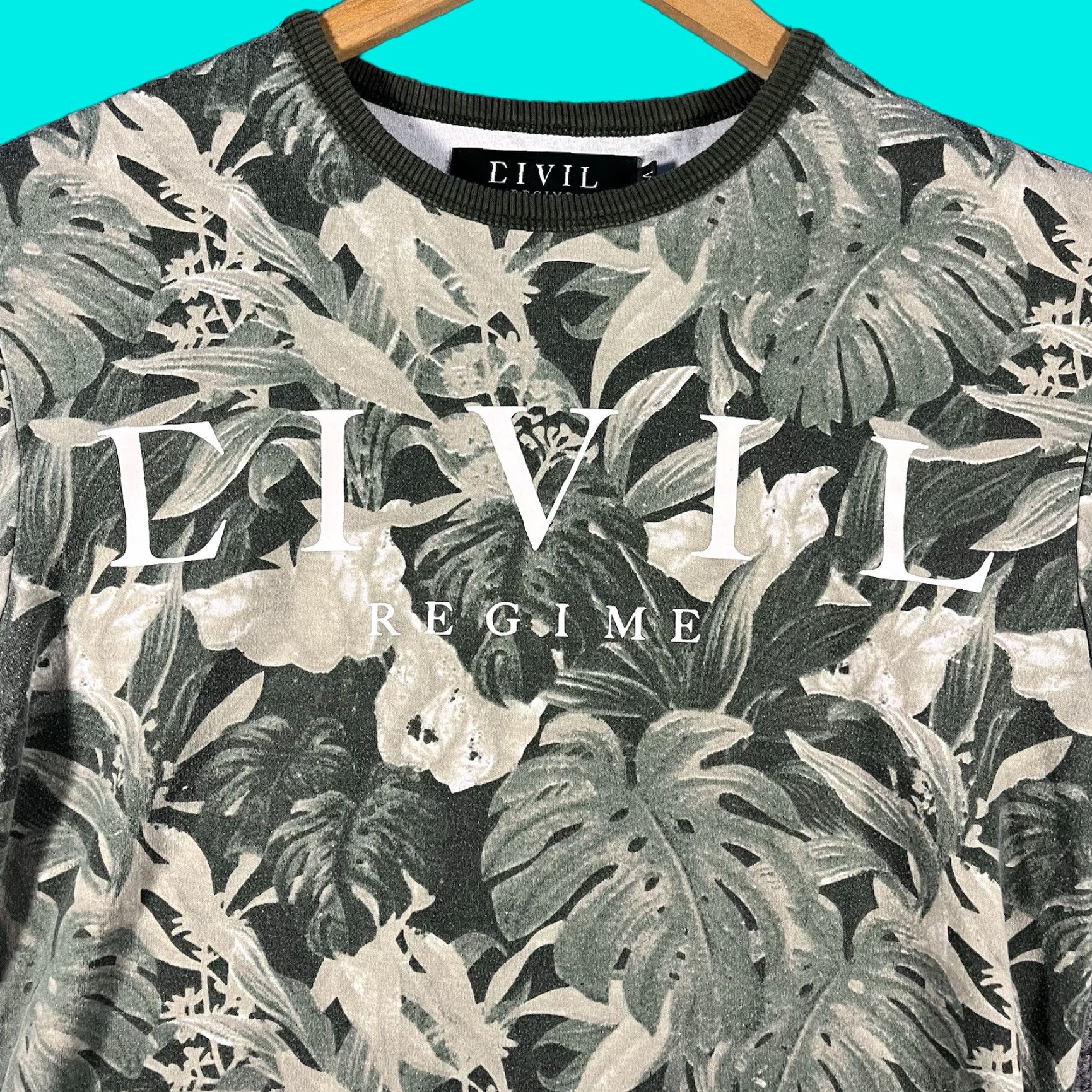 Vintage Civil Regime T-Shirt Mens Medium Green Floral Leaf AOP Graphic Print Short Sleeve Shirt Size US M / EU 48-50 / 2 - 1 Thumbnail