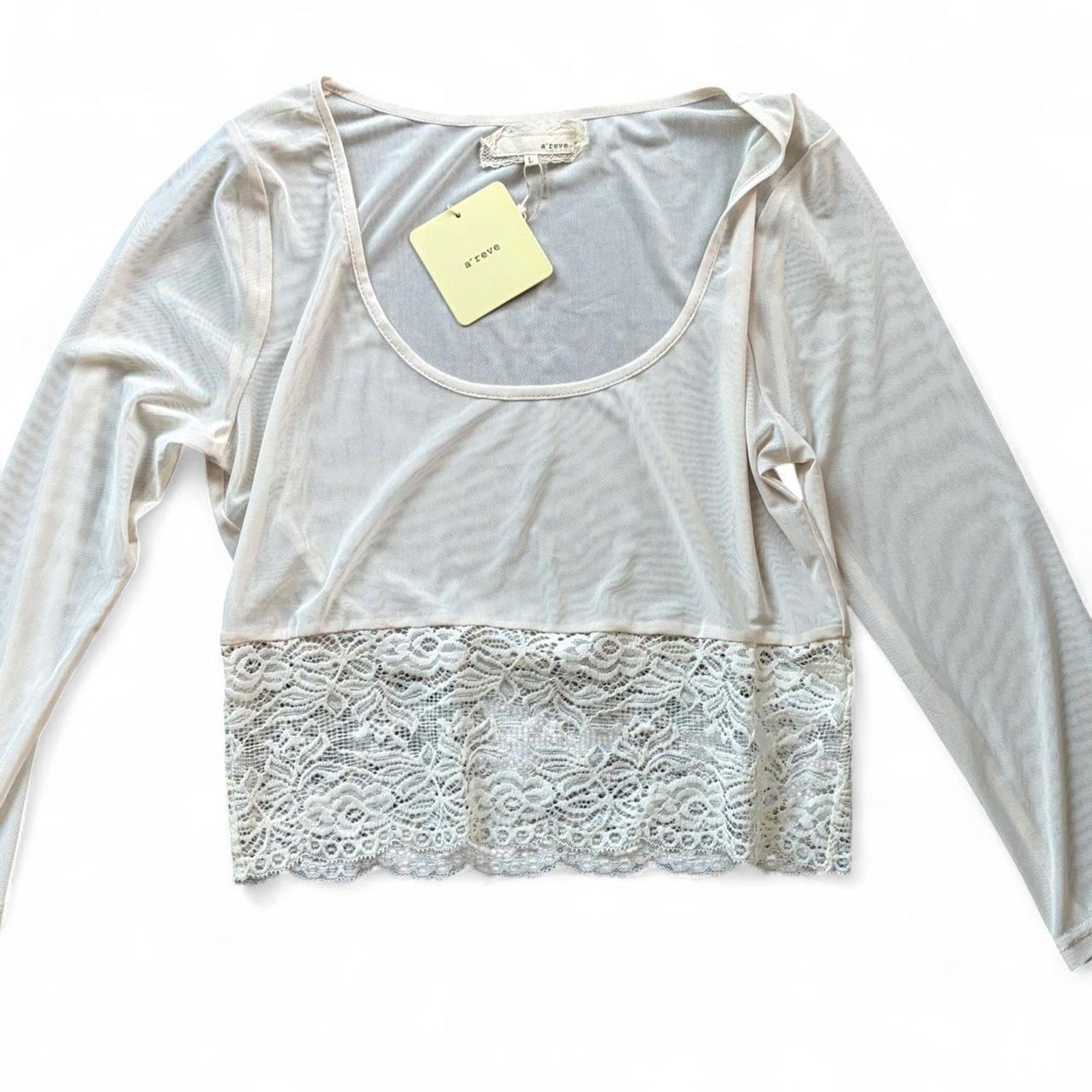 Other NWT a'reve Mesh & Lace Cropped Long Sleeve - Size: L Size L / US 10 / IT 46 - 1 Thumbnail