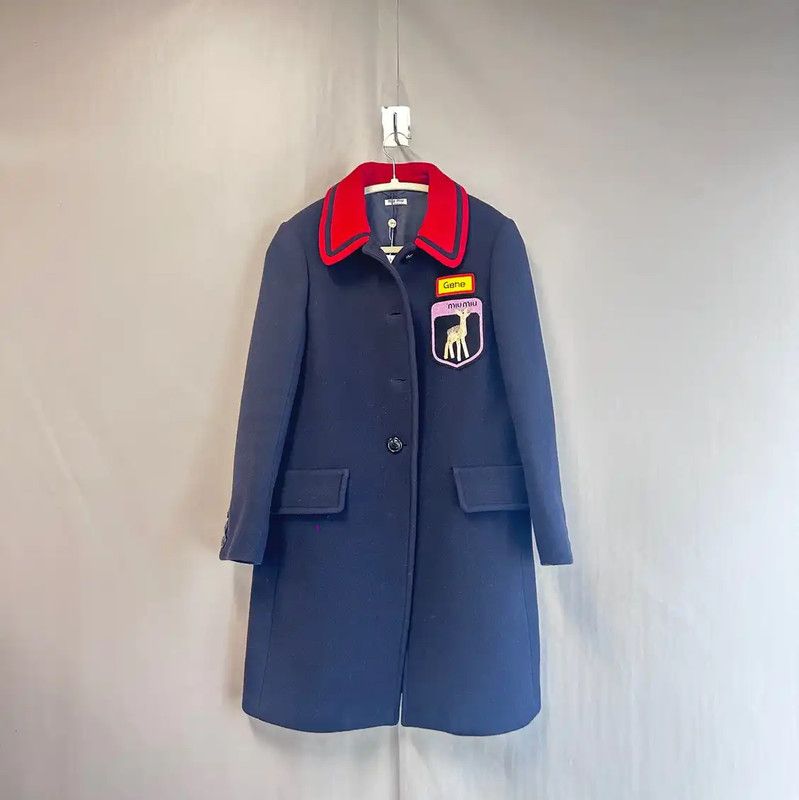 Miu Miu Miu Miu Navy Wool Women's Coat 0089 Size L / US 10 / IT 46 - 1 Thumbnail
