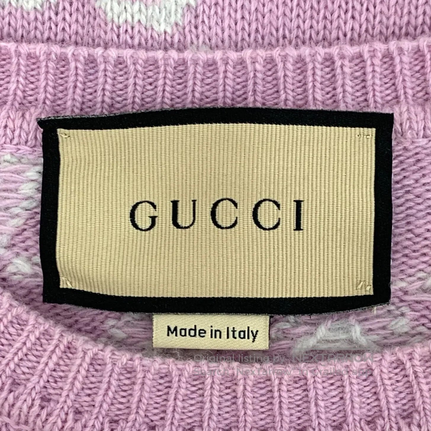 Gucci Guicci Pink Logo Jacquard Full Print Wool Crew Neck Short Size XS / US 0-2 / IT 36-38 - 5 Thumbnail
