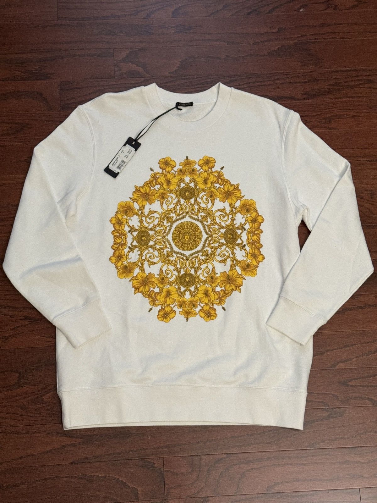 Versace Baroque Print White/Gold Crewneck Sweater