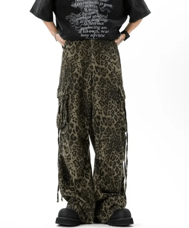 Japanese Brand Streetwear Leopard Baggy Stacked Cargo Jeans Size US 34 / EU 50 - 3 Thumbnail