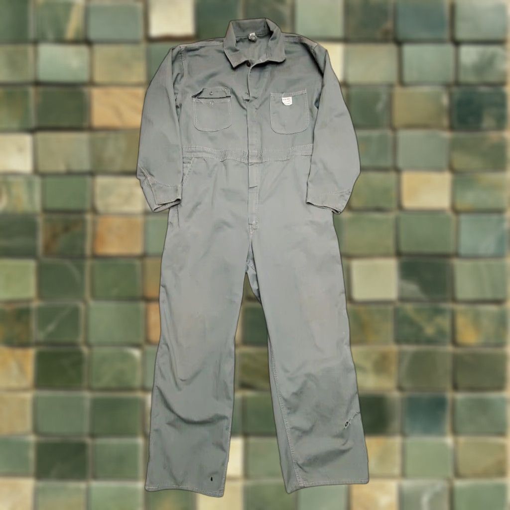 Vintage VINTAGE Big MacCoveralls Mens 46 R Gray Green Herringbone Utility Work Mechanic Shirt Size ONE SIZE - 1 Thumbnail