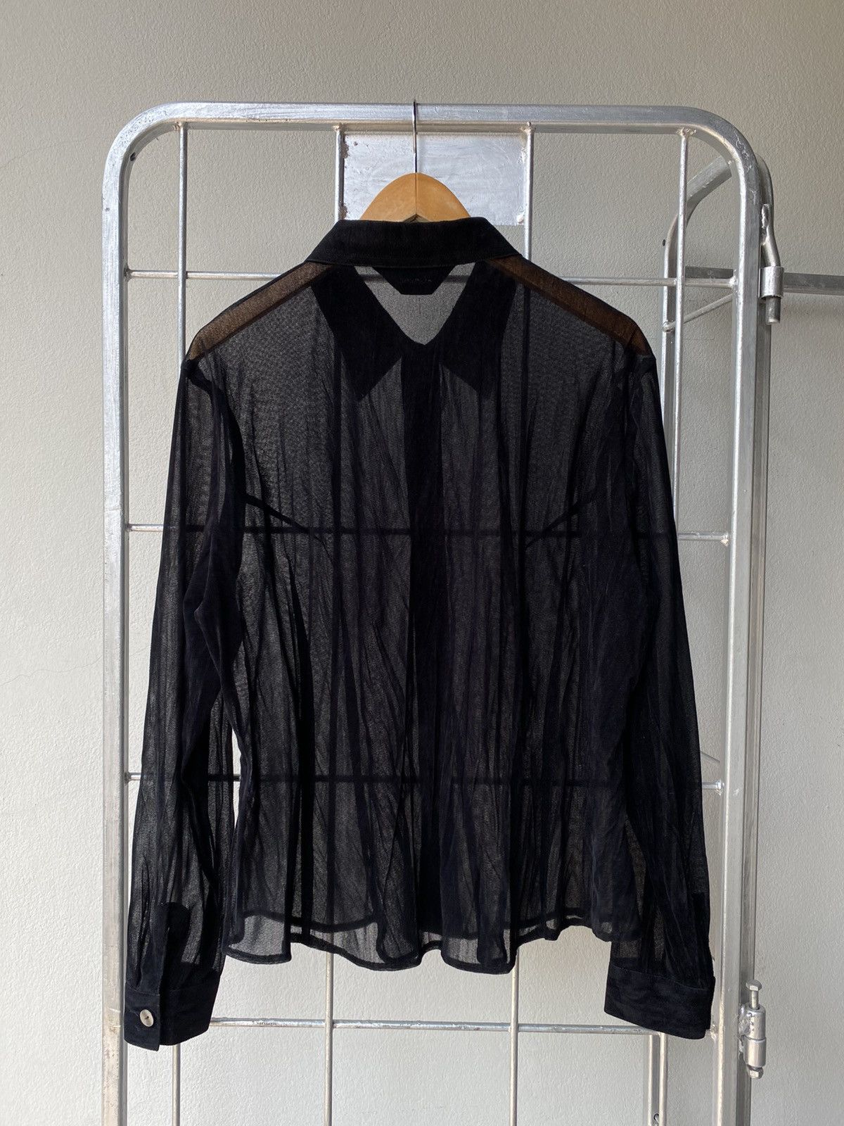 Designer Asuka Black Sheer Velvet Shirt. Size L / US 10 / IT 46 - 5 Thumbnail