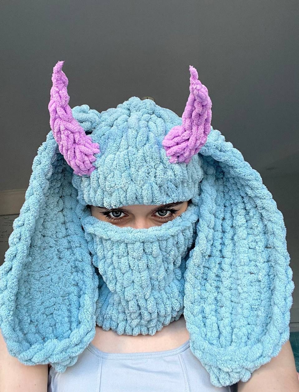 Handmade knitted balaclava/ski mask demon bunny