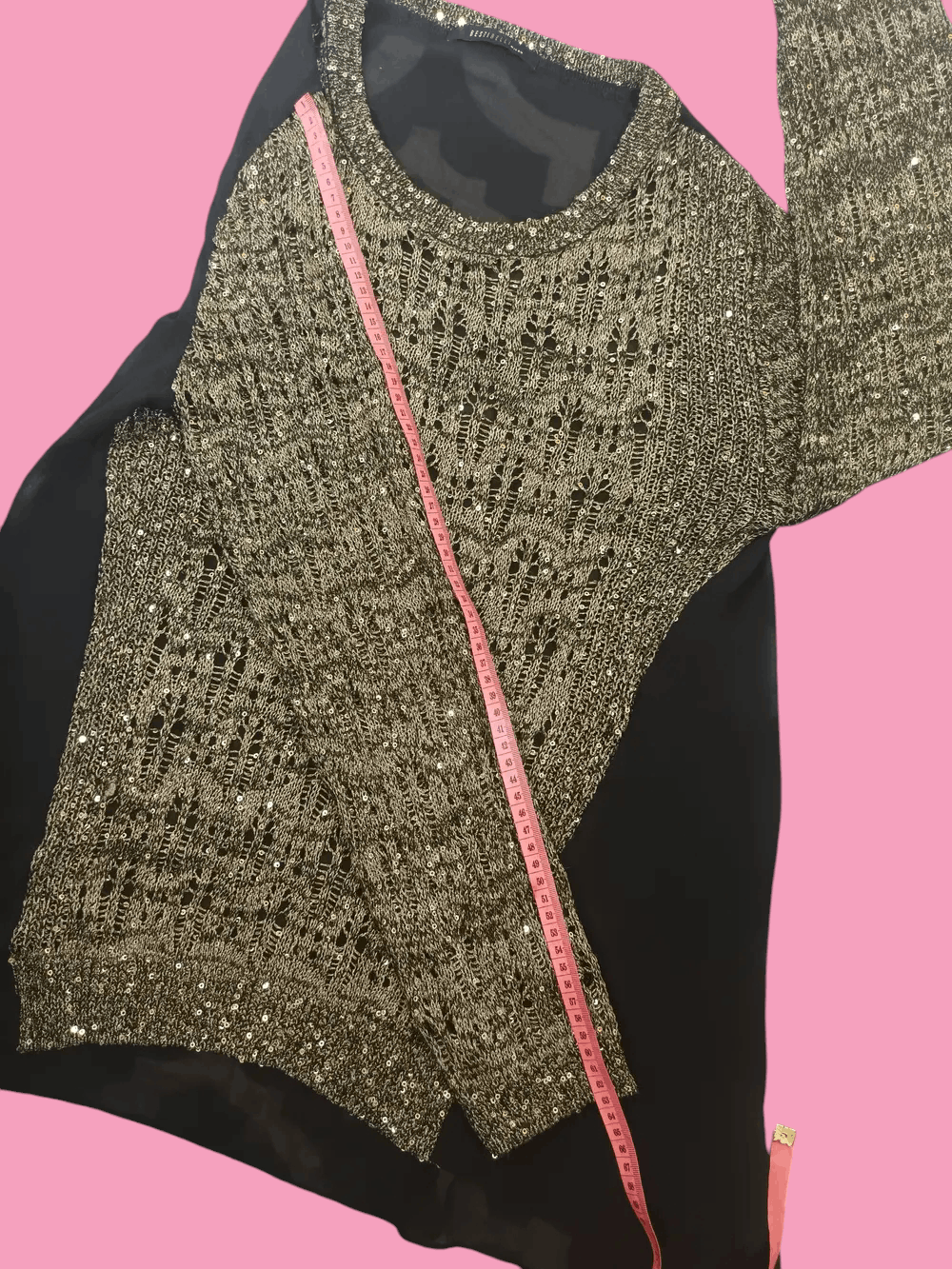 If Six Was Nine × Japanese Brand BESTI BELLI Milan Black Gold Sequin Distressed Knit Size US M / EU 48-50 / 2 - 9 Thumbnail