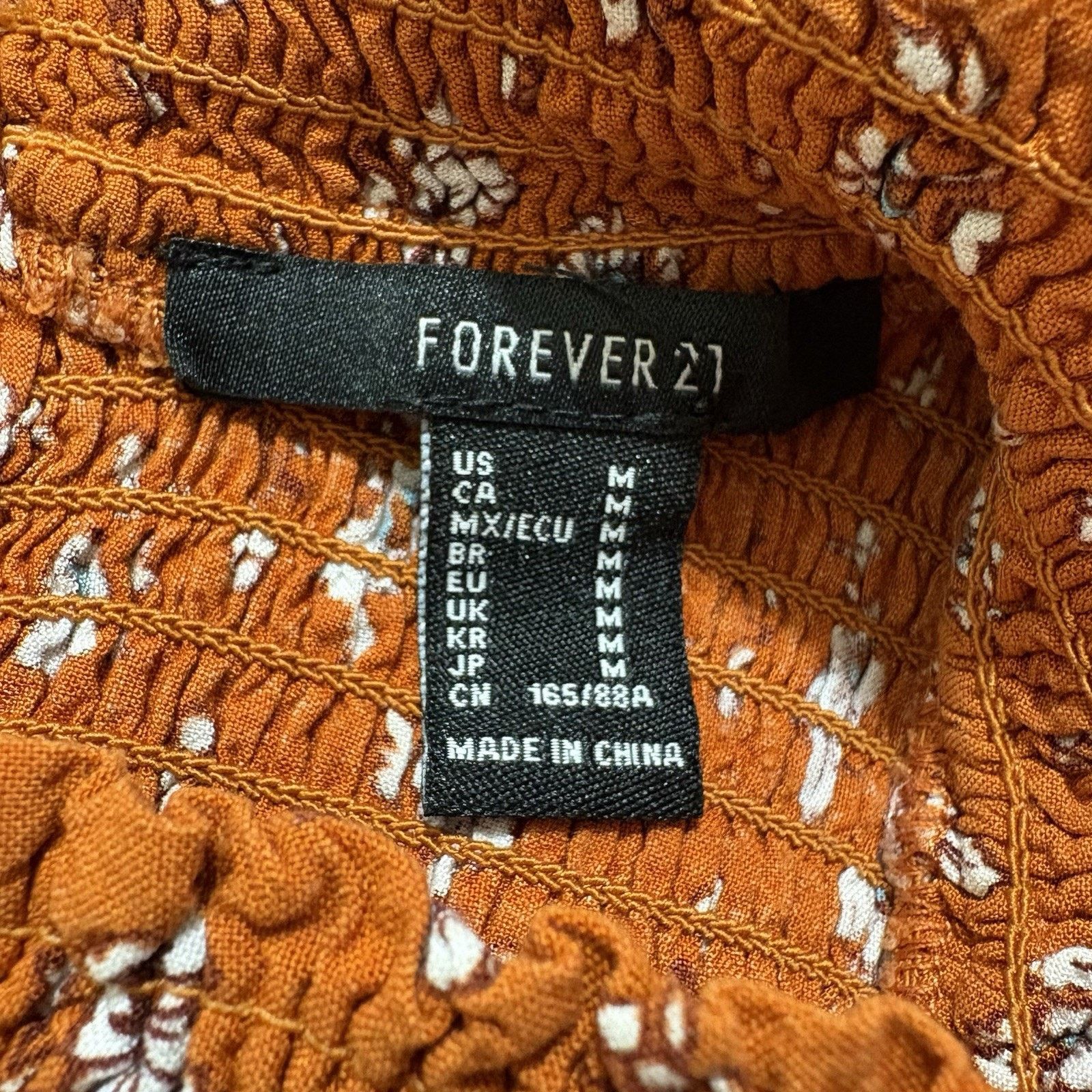 Forever 21 Foreve 21 Medium Smocked Boho Top Orange Floral Blouse Size M / US 6-8 / IT 42-44 - 3 Thumbnail