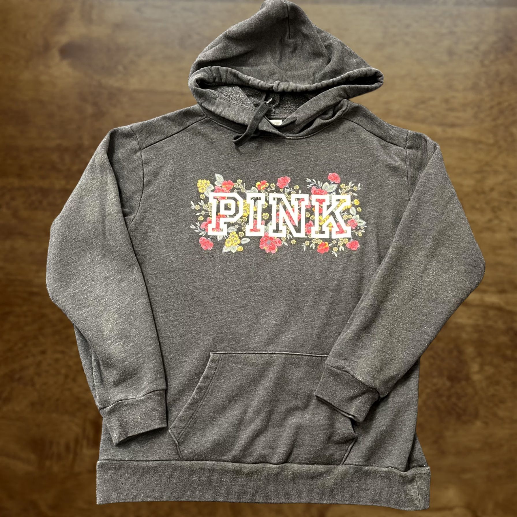 Pinko PINK Victoria's Secret Hoodie Womens Small Gray Floral Logo Pullover Fleece Size S / US 4 / IT 40 - 1 Thumbnail